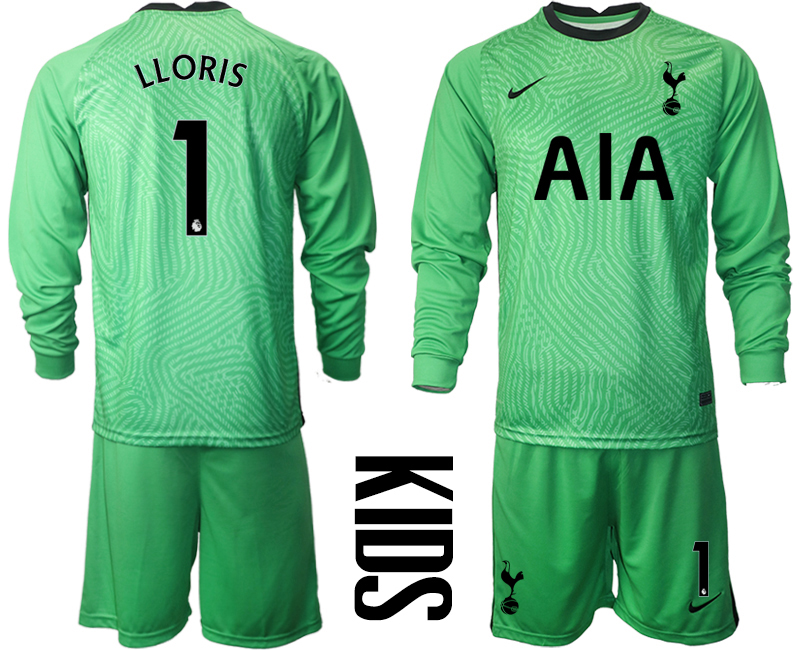 2021 Tottenham Hotspur green goalkeeper long sleeve youth #1 soccer jerseys->youth soccer jersey->Youth Jersey